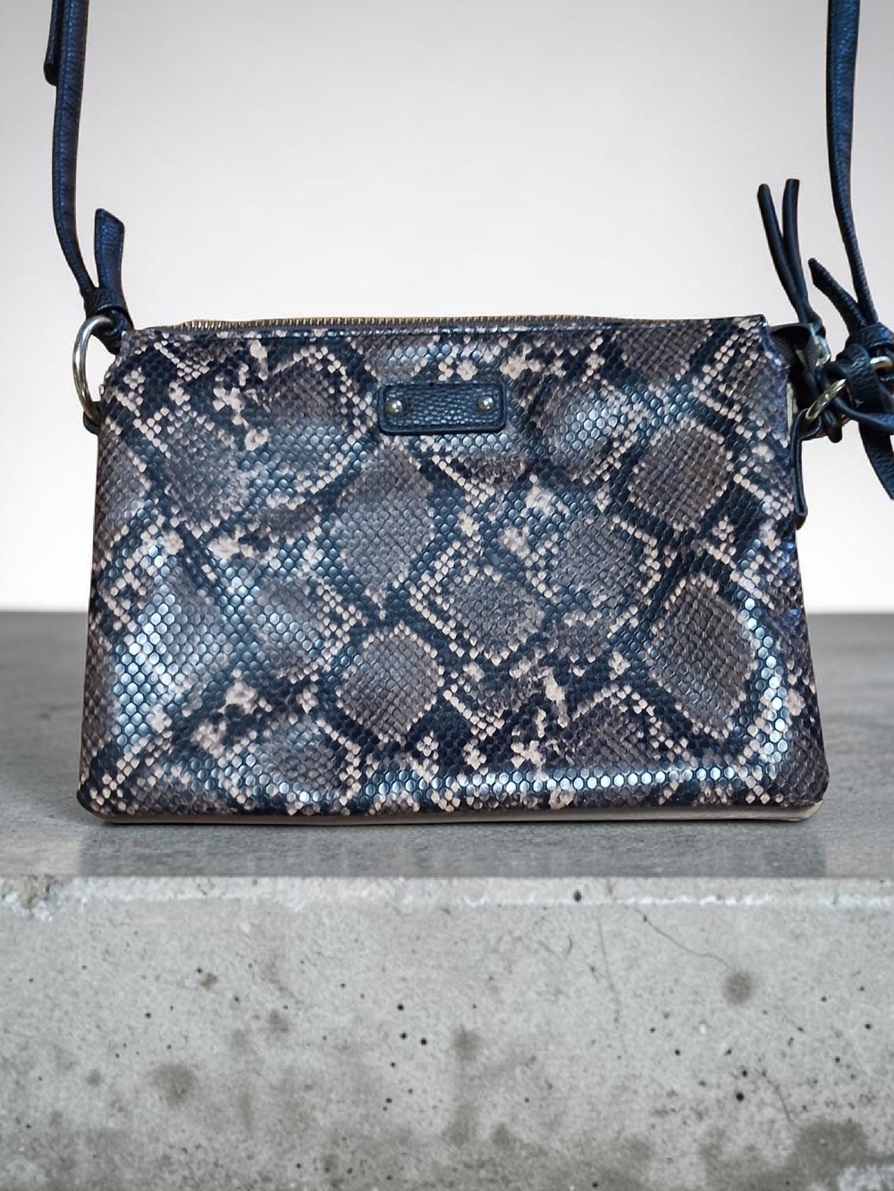 Python-Pattern Crossbody Bag in Navy and Gray